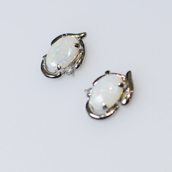 Sterling Silver Solid Light Opal Earrings OE0011SR (7&times;5)
