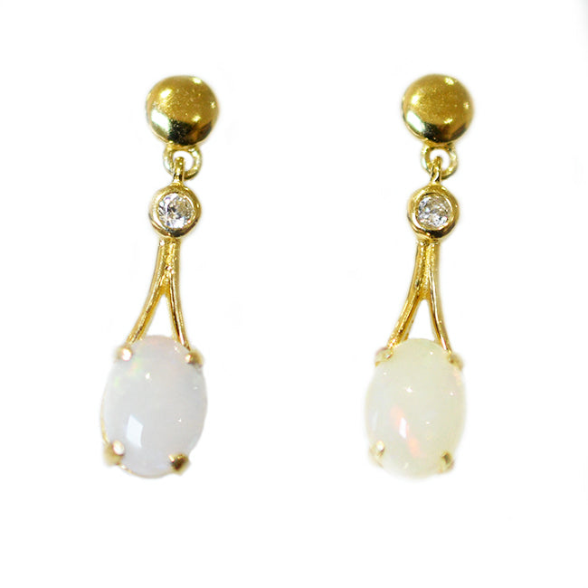 Sterling Silver Solid Light Opal Earrings 18K GP OE0014SG (7x5mm opals)