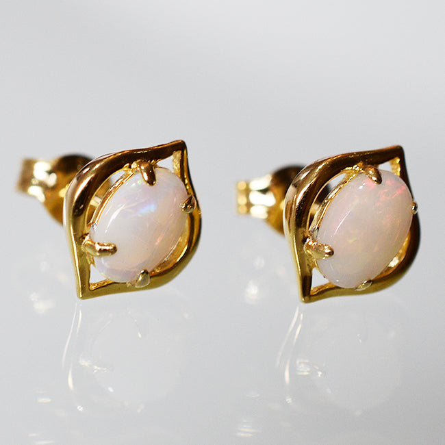 Sterling Silver Solid Light Opal Earrings 18 K GP OE0015SG