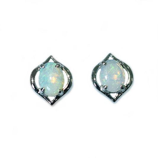 Sterling Silver Solid Light Opal Earrings OE0015SR (7&times;5)
