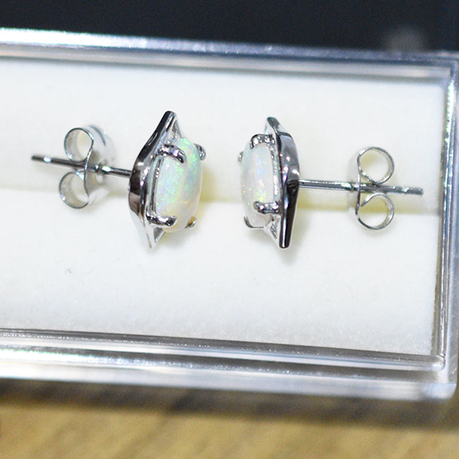 Sterling Silver Solid Light Opal Earrings OE0015SR (7x5mm opals)