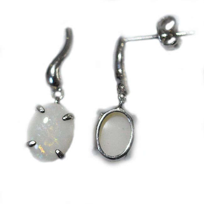 Sterling Silver Solid Light Opal Earrings OE0019SR (9&times;7)