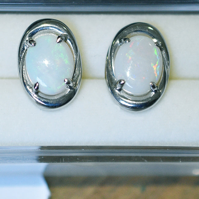 Sterling Silver Solid Light Opal Earrings OE0023SR