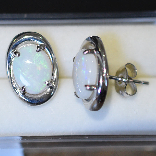 Sterling Silver Solid Light Opal Earrings OE0023SR