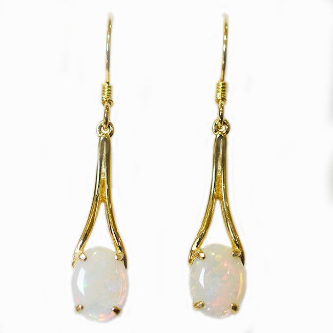 Sterling Silver Solid Light Opal Earrings 18K GP OE0031SG (8×6)