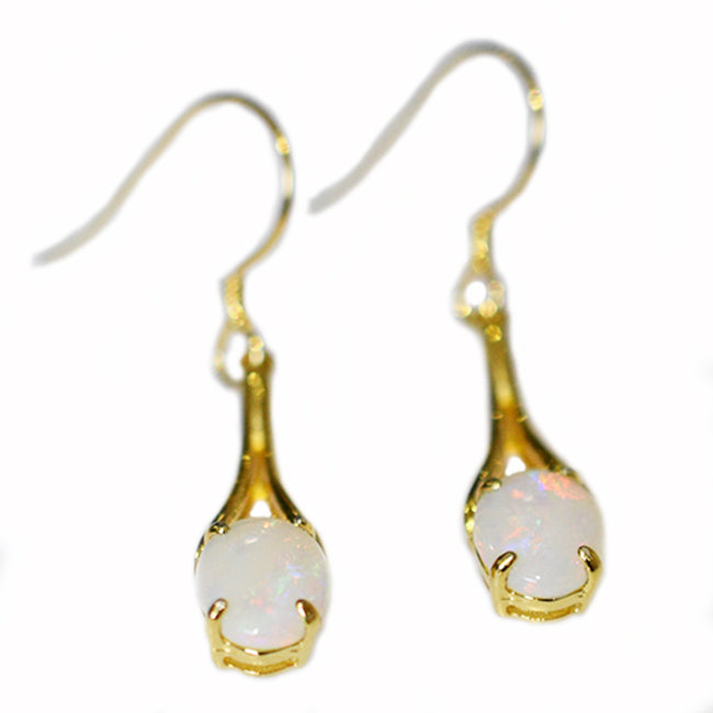Sterling Silver Solid Light Opal Earrings 18K GP OE0031SG (8×6)