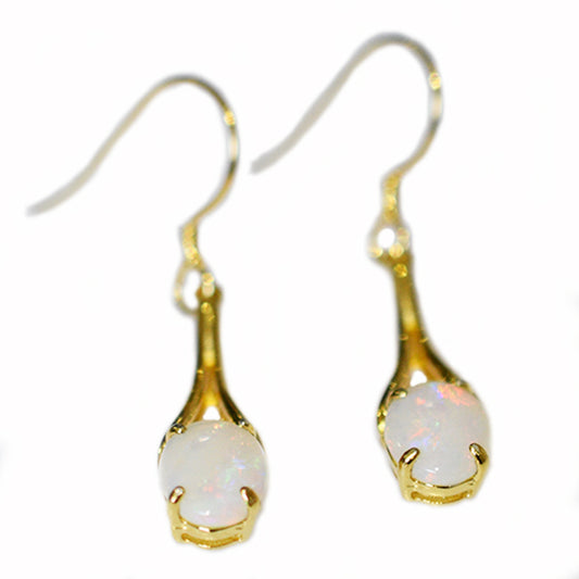 Sterling Silver Solid Light Opal Earrings 18K GP OE0031SG (8x6m opal)