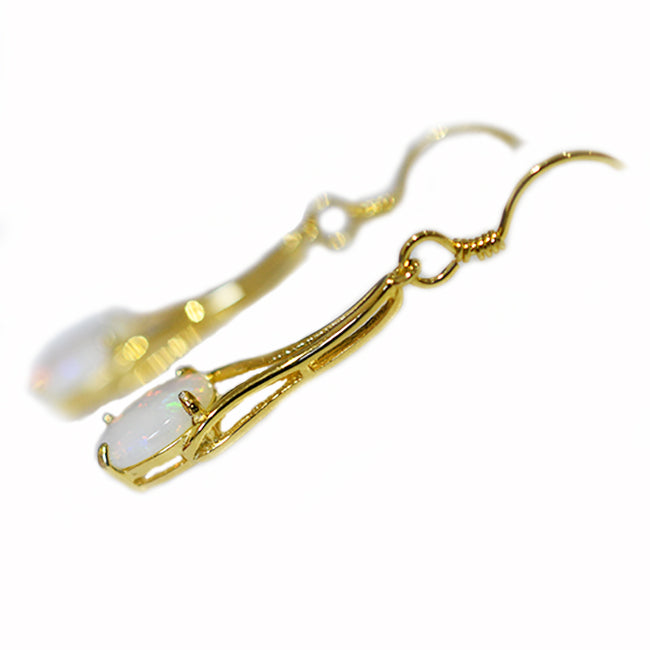 Sterling Silver Solid Light Opal Earrings 18K GP OE0031SG (8×6)