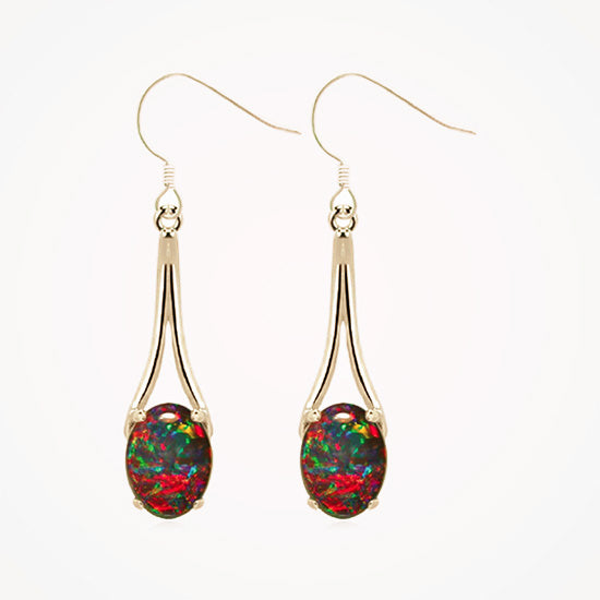 Sterling Silver Triplet Opal Earrings 18K GP OE0031TG 8x6