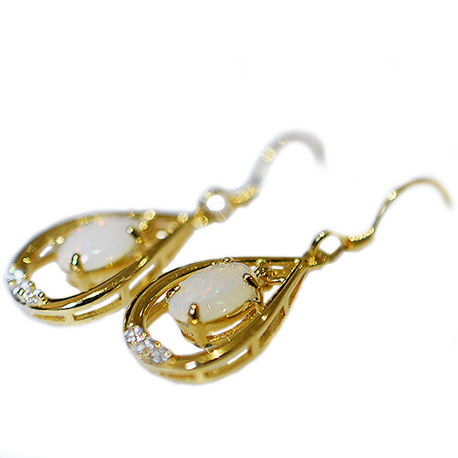 Sterling Silver Solid Light Opal Earrings 18K GP OE0032SG (7x5)