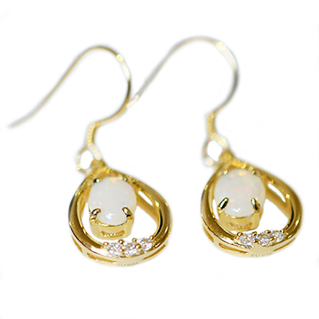 Sterling Silver Solid Light Opal Earrings 18K GP OE0032SG (7x5)