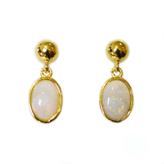 Sterling Silver Solid Light Opal Earrings 18K GP OE0105SG (7x5)