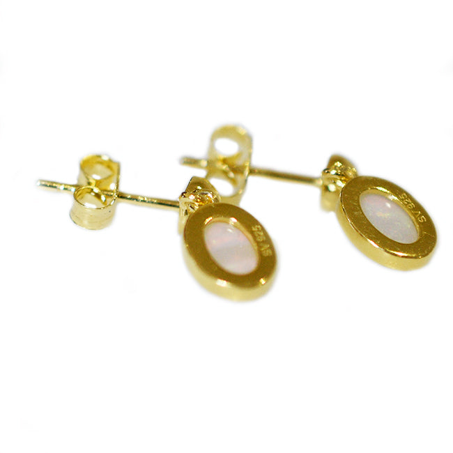 Sterling Silver Solid Light Opal Earrings 18K GP OE0105SG (7x5)