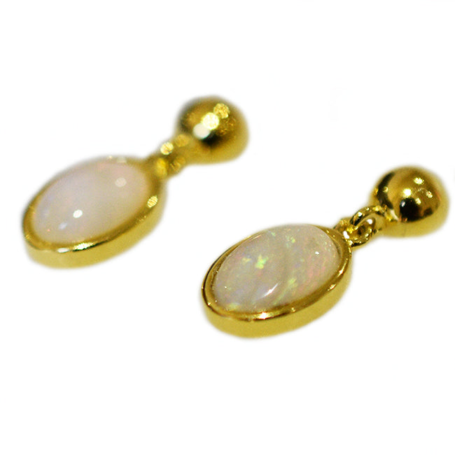 Sterling Silver Solid Light Opal Earrings 18K GP OE0105SG (7x5)