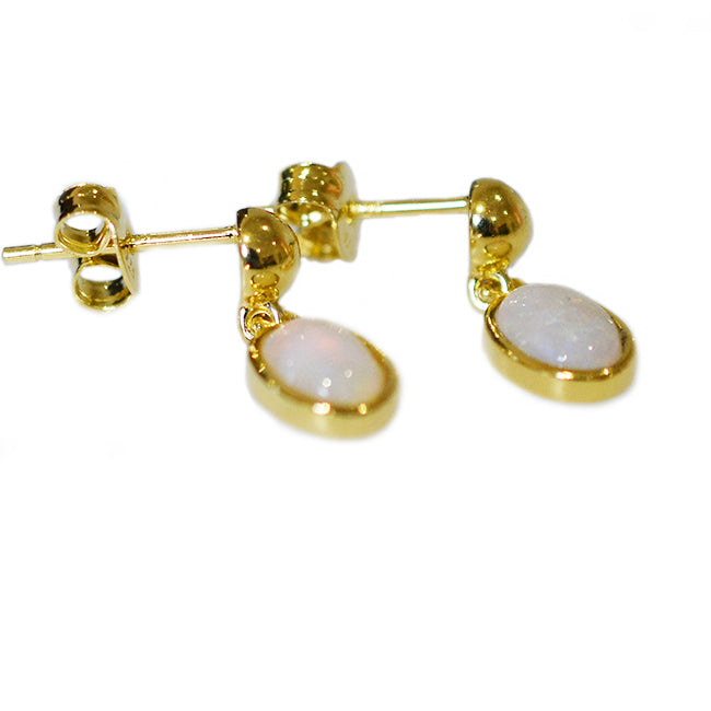 Sterling Silver Solid Light Opal Earrings 18K GP OE0105SG (7x5)