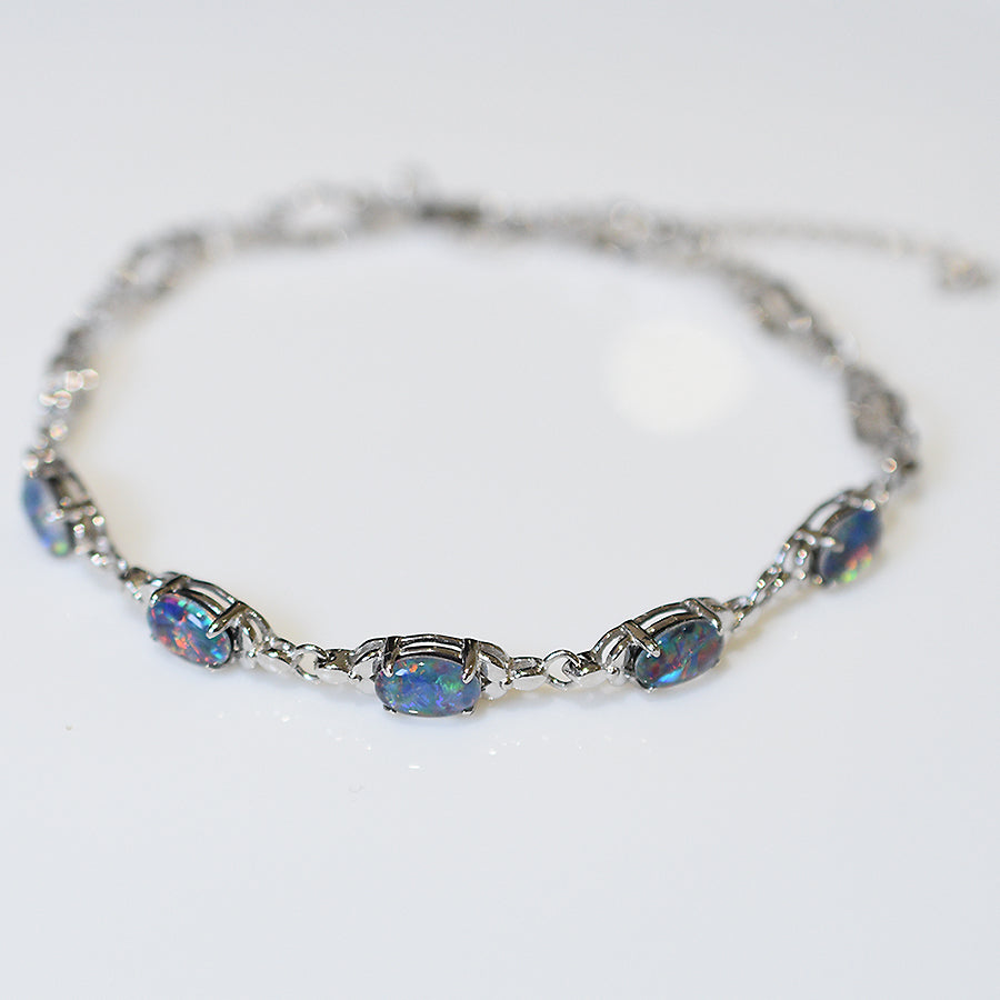 Sterling Silver Black Triplet Opal Bracelet OL0004TR (7x5)