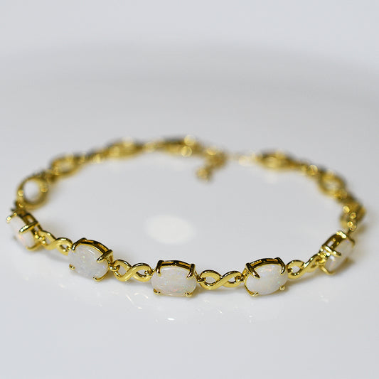 Sterling Silver Solid Light Opal Bracelet 18K GP OL0005SG (8x6mm opals)