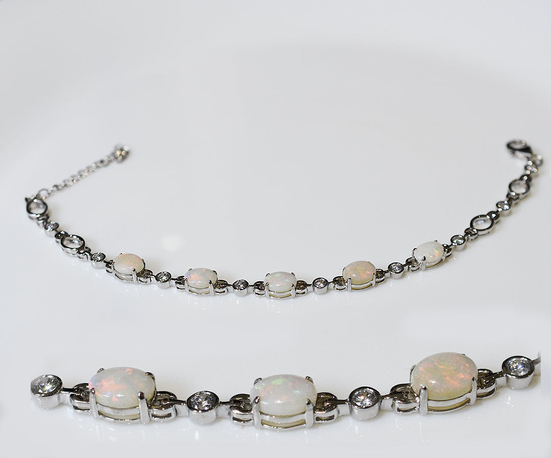 Sterling Silver Solid Light Opal Bracelet OL0006SR (8×6)