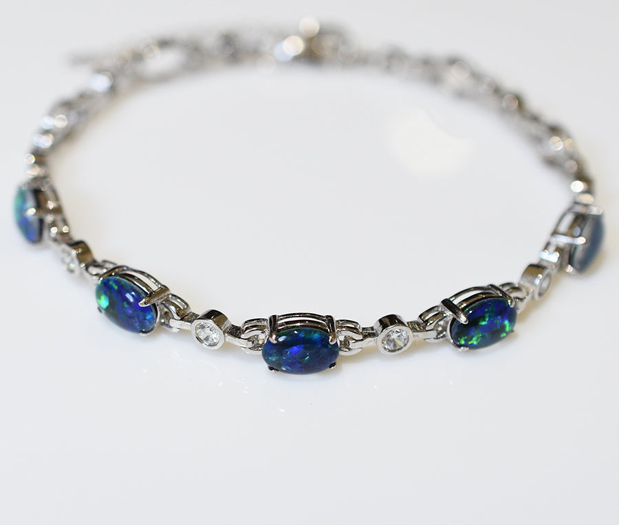 Sterling Silver Black Triplet Opal Bracelet OL0006TR (8×6)
