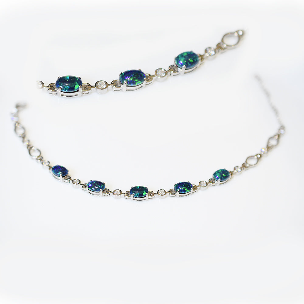 Sterling Silver Black Triplet Opal Bracelet OL0006TR (8×6)