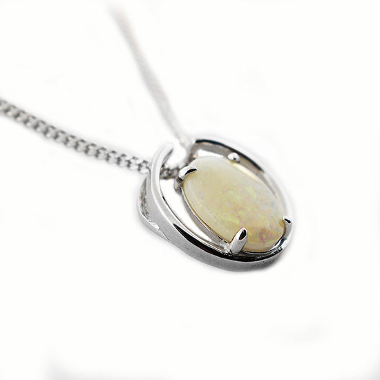 Solid Light Opal Sterling Silver Necklace OP0026SR (10&times;8)