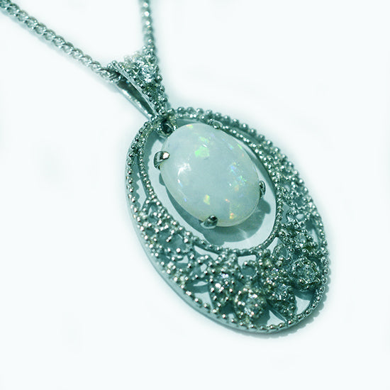 Solid Light Opal Sterling Silver Necklace OP0029SR (10x8mm opal)