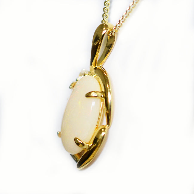 Large Solid Light Opal Sterling Silver Necklace 18K GP OP0042SG