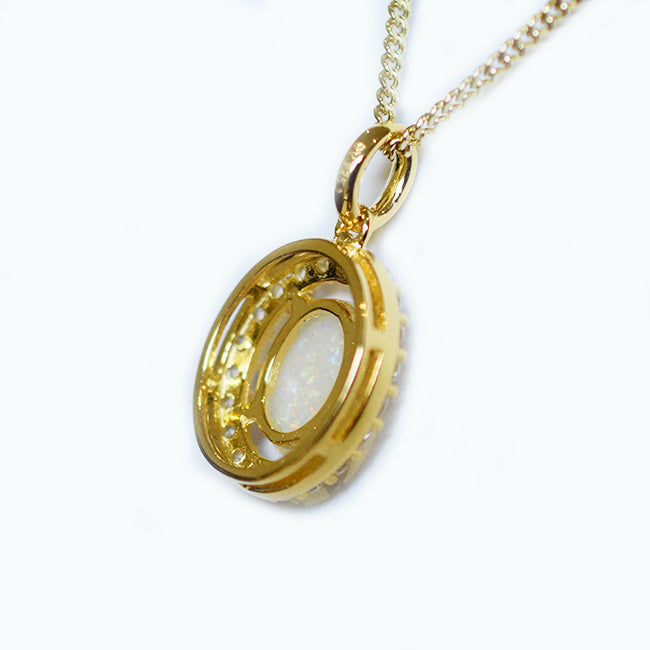 Solid Light Opal Sterling Silver Necklace 18K GP OP0063SG (9×7)