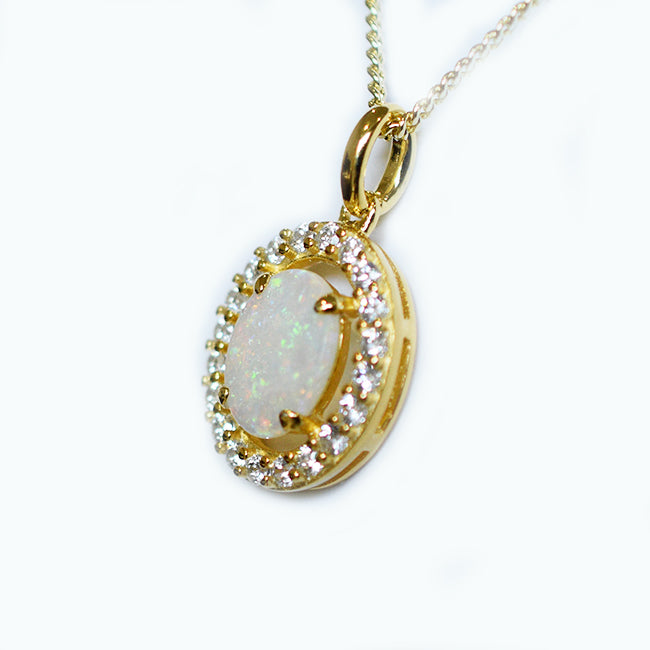 Solid Light Opal Sterling Silver Necklace 18K GP OP0063SG (9×7)