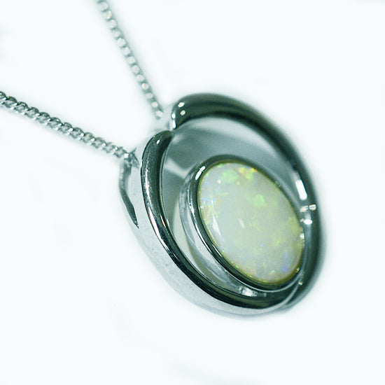 Solid Light Opal Sterling Silver Necklace OP0075SR (11x9mm opal)