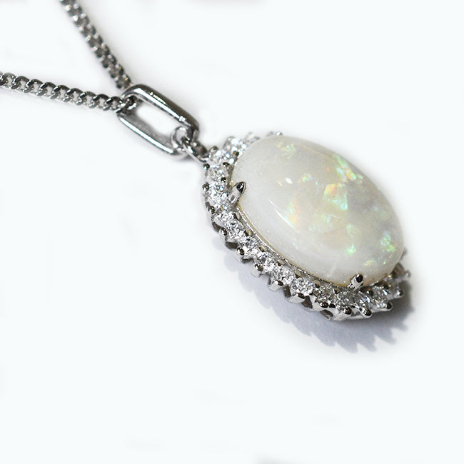 Solid Light Opal Sterling Silver Necklace OP0077SR (14x10)