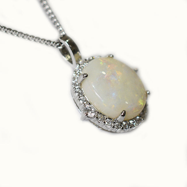 Solid Light Opal Sterling Silver Necklace OP0101SR (12x10mm opal)