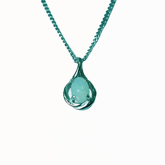 Solid Light Opal Sterling Silver Necklace OP0146SR (6x4)