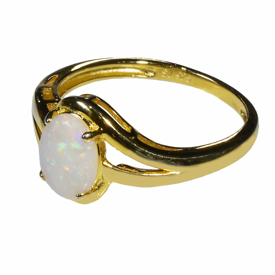 Sterling Silver Solid Light Opal Ring OR0004SG (SIZE L/6) 18k GP