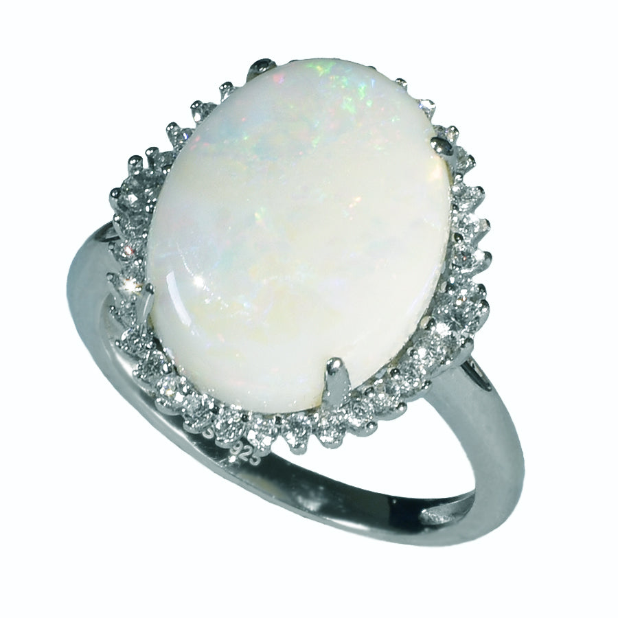 Large Sterling Silver Solid OPAL RING OR0016SR (SIZE Q/8)