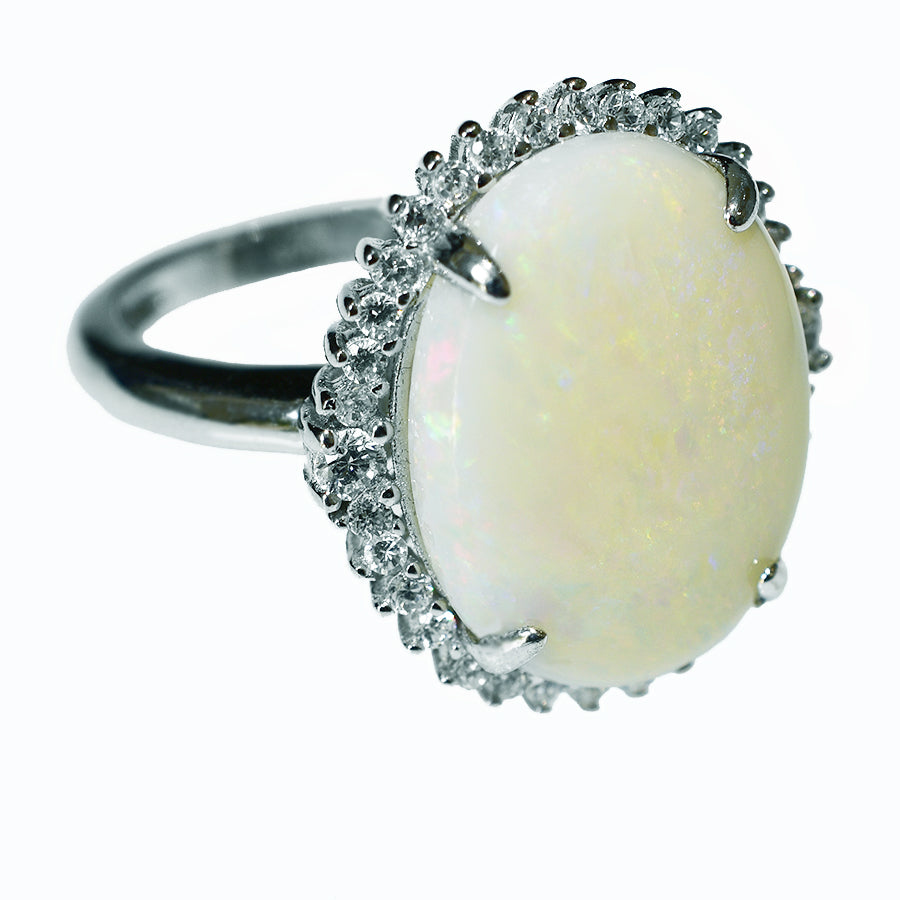 Large Sterling Silver Solid OPAL RING OR0016SR (SIZE Q/8)