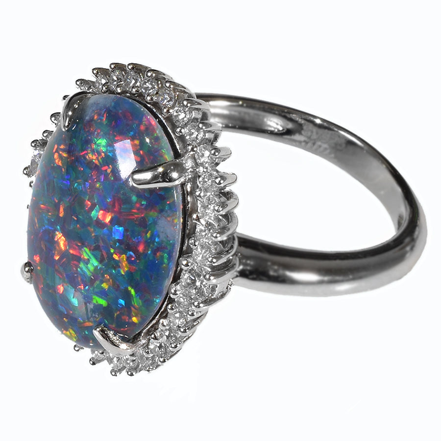 Large Sterling Silver Black Triplet OPAL RING OR0016TR1 (SIZE N/6.5)