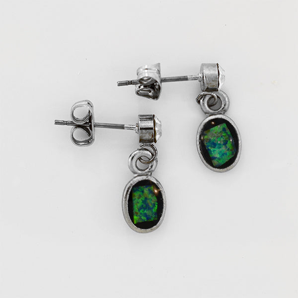 Opal Slice Earrings Silver Plated OSE-Dangle+Crystal(7x5)R