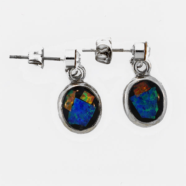 Opal Slice Earrings Silver Plated OSE-Dangle+Crystal(9x7)R