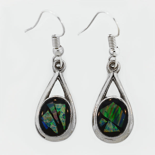 Opal Slice Earrings Silver Plated OSE-DropHooks(10x8cup)R