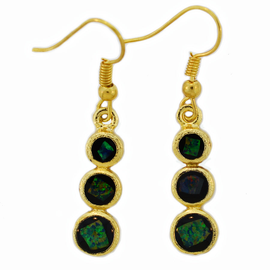 Opal Slice Earrings Yellow Gold Plated OSE-Hooks3RingsG