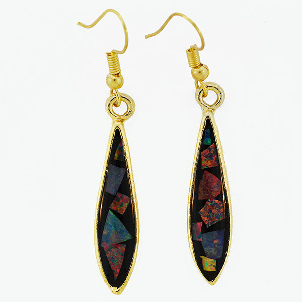 Opal Slice Earrings Yellow Gold Plated OSE-HooksLargeDropG