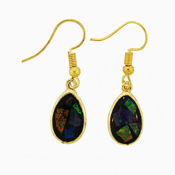 Opal Slice Earrings Yellow Gold Plated OSE-HooksTearDropG