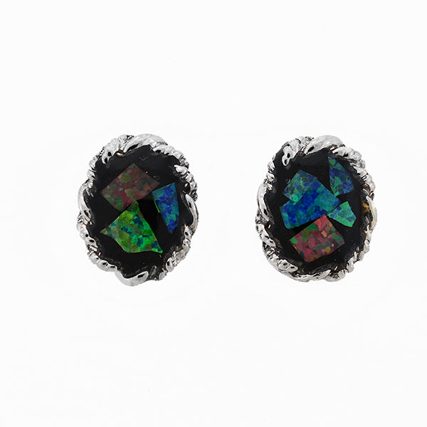 Opal Slice Earrings Silver Plated OSE-Rope(8x6)R