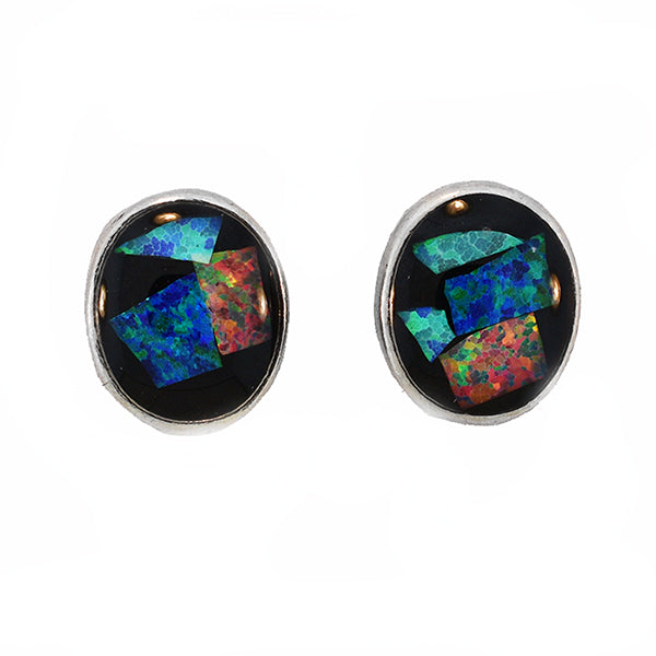 Opal Slice Earrings Silver Plated OSE-Stud(10x8)R