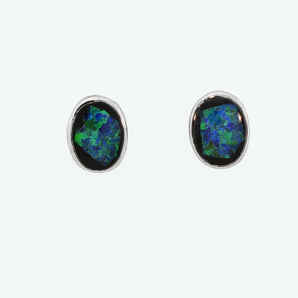 Opal Slice Earrings Silver Plated OSE-Stud(7x5)R