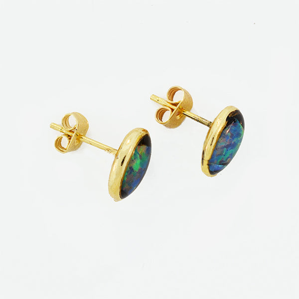 Opal Slice Earrings Yellow Gold Plated OSE-Stud(8x6)G