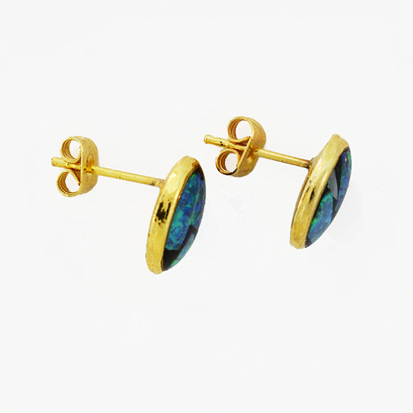 Opal Slice Earrings Yellow Gold Plated OSE-Stud(9x7)G