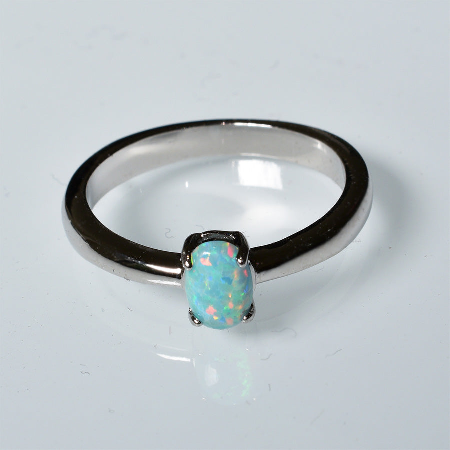 Sterling Silver Solid Opal Ring (Sizes available US 5,6,7,8)