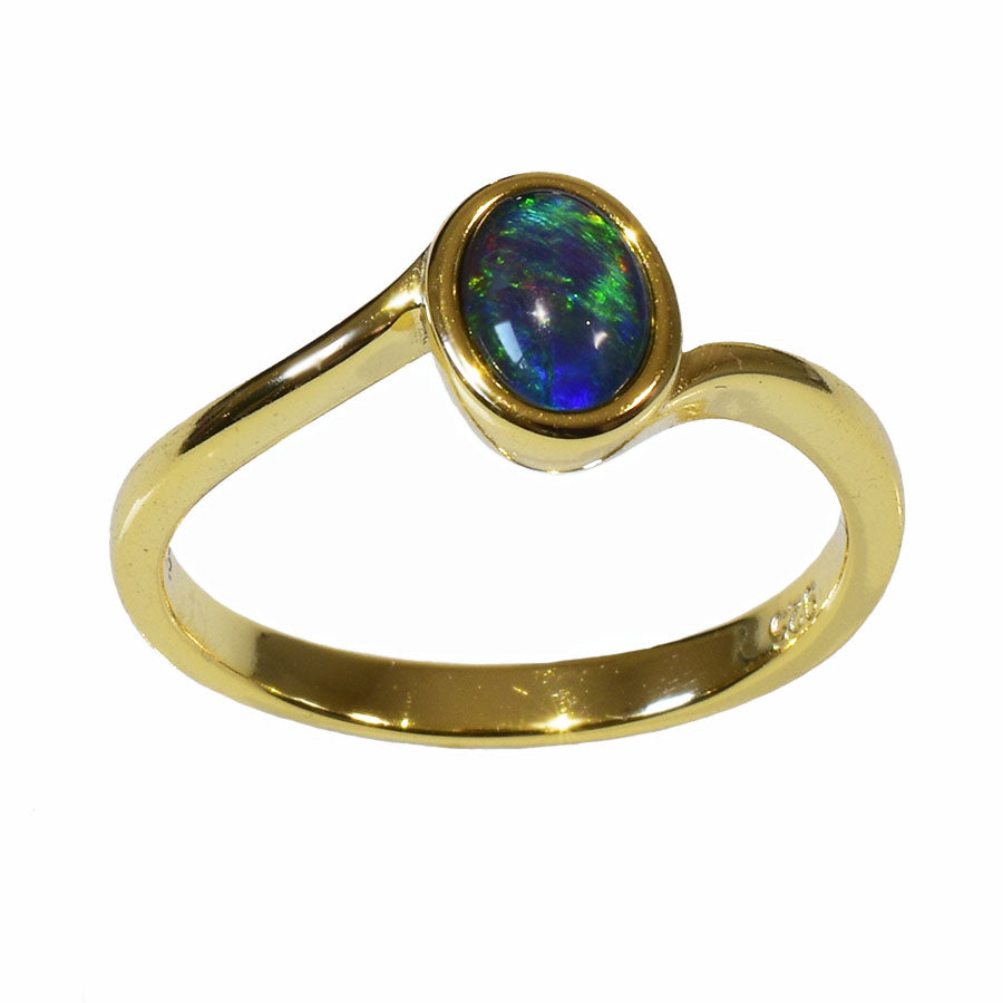 Sterling Silver Black Triplet Opal Ring R115-TG 18k GP (Size R or 9)